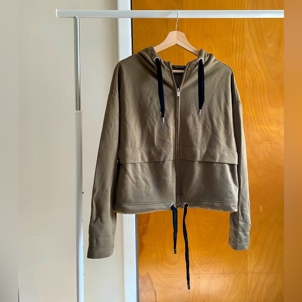 Scotch & Soda Women’s Olive Viscose Zip Velvet Drawstring Hoodie